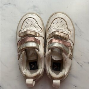 Veja White and Gold Sneakers with Perforated Design